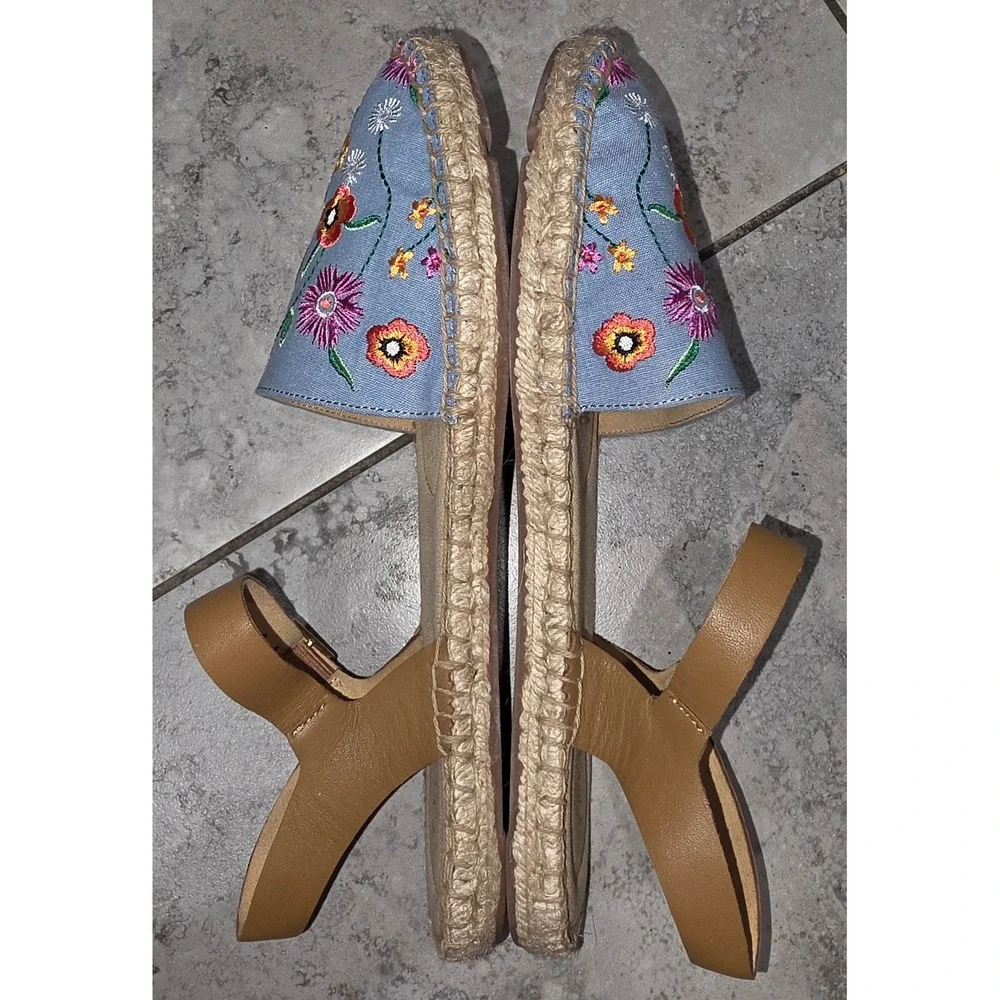 Talbots Izzy d'Orsay Espadrilles Floral Embroidered Chambray Sandals 9M
